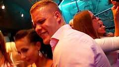 Girls in skirts eating hot pussy in a wild night club scene