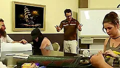 Nerdy chick with lots of tattoos enjoys the spooning treatment