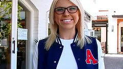 Cheerful babe shows her tits and pussy while out in public