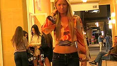 Striptease in a public bathroom from a hot blonde chick