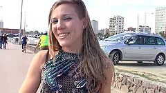 Public tease with small tits is excited to go home for sex