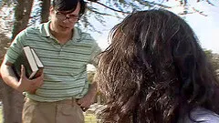 Nerdy tutor guy gets lucky and gets to fuck a smoldering hot coed