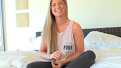 Long blonde hair beauty teases her sexy small tits