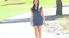 Short dress cutie gets naked and runs around in public