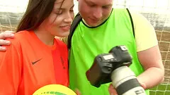 A hot soccer girl gets naked and gets banged by a photographer