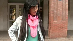 Trashy long haired brunette with tattoos fucking in the car