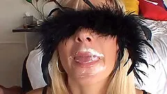 Ass eating and dick sucking whore takes a nice big cumshot