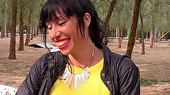 Outdoor threesome with big titty mom sucking two dicks with passion