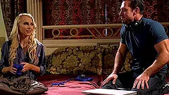 Dick loving blonde gets naked with him and gets pounded