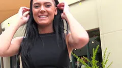 Pantyless girl flashes her beautiful pussy in public