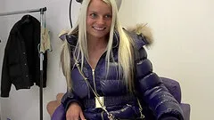 Busty blonde strips in front of cam for erotic shoot