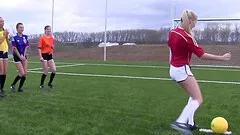 Girls on a soccer team strip down and play the game naked