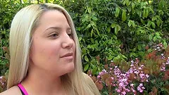 Sexy lesbian yoga in the backyard with curvy babes