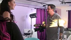 Buxom blonde chick with a tattooed chest strips solo