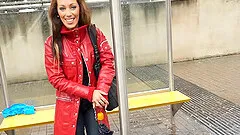 Great-looking brunette enters the car only to do the dick riding