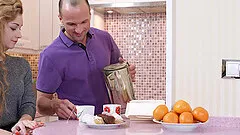 Skinny chick enjoys a hard dick after morning coffee