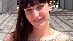 Busty senorita with sexy tattoos sucks the dick and has a doggy action