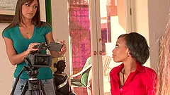 Finger fucking and lusty toy play with interracial lesbian babes