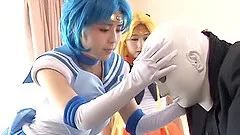 Sexy Japanese babes in colorful costumes getting as erotic as possible