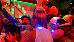 Babes go to a male stripper show and fuck the dancers on stage