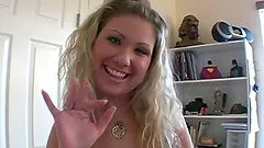 Vivacious blonde with small tits playing with a stranger's cock