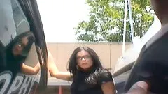 Milf in a blouse sucks the big black cock and gets laid