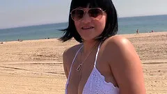 Chubby babe with large breasts seduced on the beach and penetrated