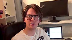 Nerdy chick kneels down for the long-awaited pussy pounding action