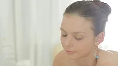 Oiled up beauty on the massage table gets fucked