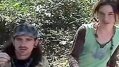 Hippie slut and her boyfriend fucking in the woods