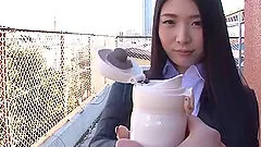 Japanese chick lies down on the bed and experiences getting drilled