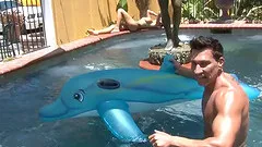Blessed blow ob at the swimming pool with a slut giving a nice hand job