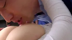 Japanese MILF fucks her husband's best friend in the kitchen