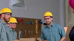 Slutty purple haired MILF with sexy tattoos fucks her co-worker