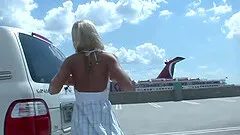 Girls in dresses get off on public exposure of their titties