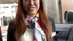 Exposing big natural Japanese titties in the car