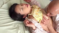 Long haired Japanese pajama girl stripped and screwed