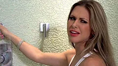 Showering with a big tits beauty that wants his dick