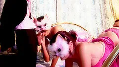 Naughty kitty cosplay girl sucks cock and gets fed hot jizz