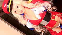 Masturbating cosplay girl plays with her toy and cums