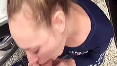 Outside quickie and cum swallow