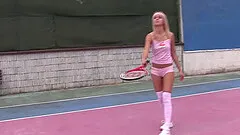 Teen on the tennis court masturbates sensually