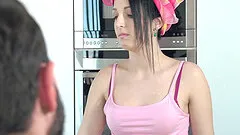 Amazing maid cleans the house naked and gets fucked by her boss