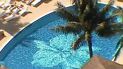 Blonde bimbo fingering and touching her pussy on the balcony