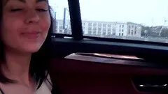 Shaved pussy teen in the car sucks his dick and gets fucked