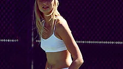 Sporty tennis babe finishes the match and sucks dick passionately