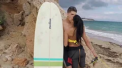 Beauty on an empty beach fucked by his impressive big cock