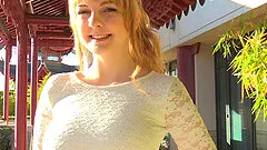 Bold hot teen walks around in public and shows her great tits