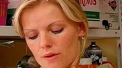 Blonde fairy masturbating in her room with her dildo close up