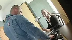 Hot like fire brunette in glasses gets her asshole throbbed in a cute office sex
